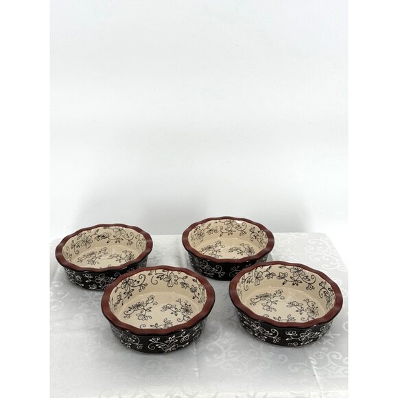 Temp-Tations Presentable Ovenware Floral Lace Bowls Set Of 4 5" scalloped edges‎ - Picture 1 of 5